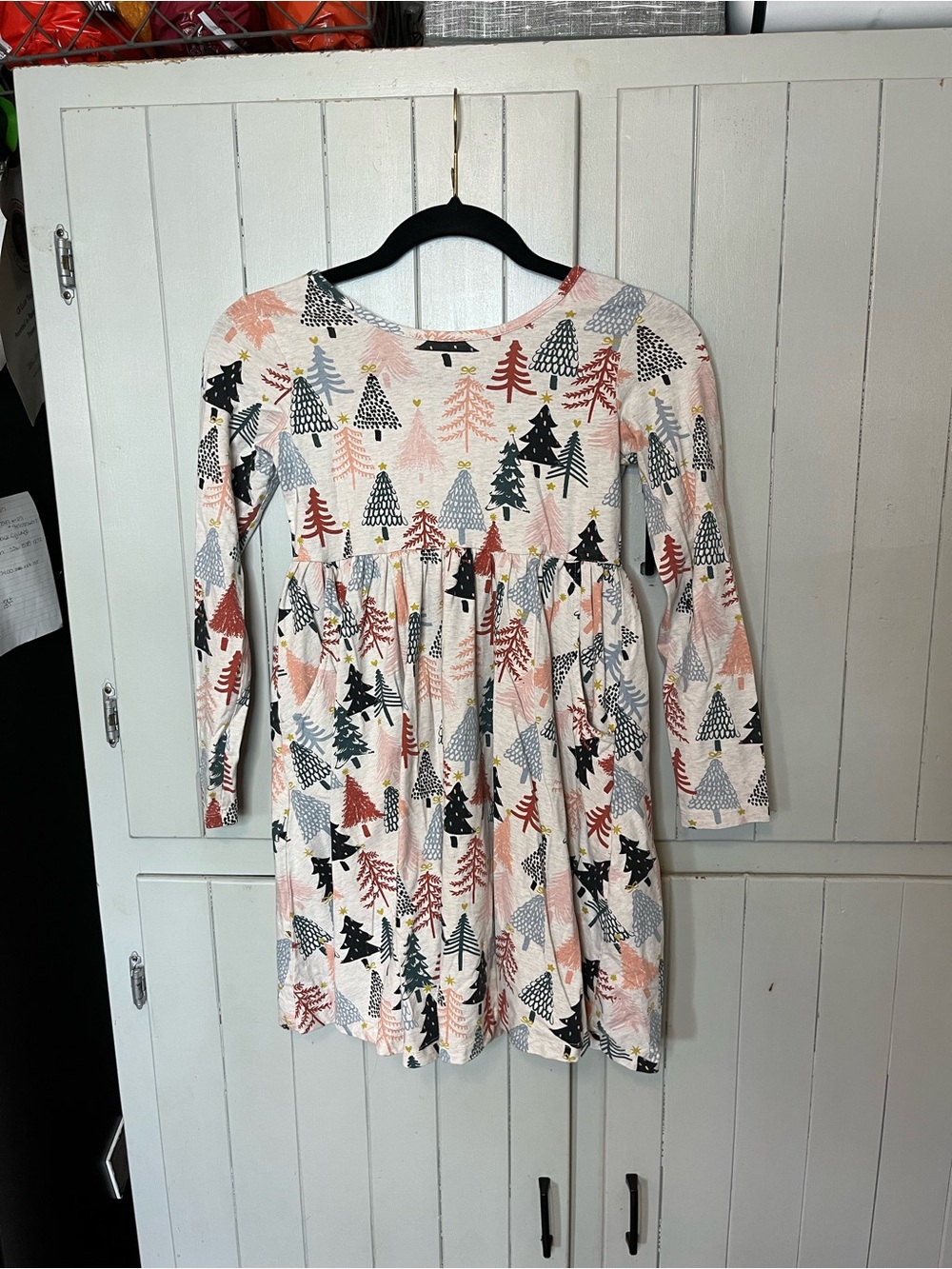 Hanna Andersson White Multi Tree-Print Long Sleeve Dress Size Youth 10